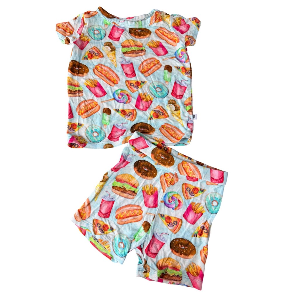 Birdie Bean Pajama Set Unisex 6-12 Months Foodie Print Bamboo Snug Fit PJs